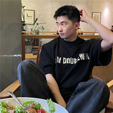 巴家重磅短袖垫肩T恤软金属立体印花宽松体恤1213-T2429-P35网图，男装T恤，星座1213