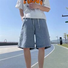 牛仔短裤男夏季薄款排扣潮牌ins潮流百搭外穿E210P35图片