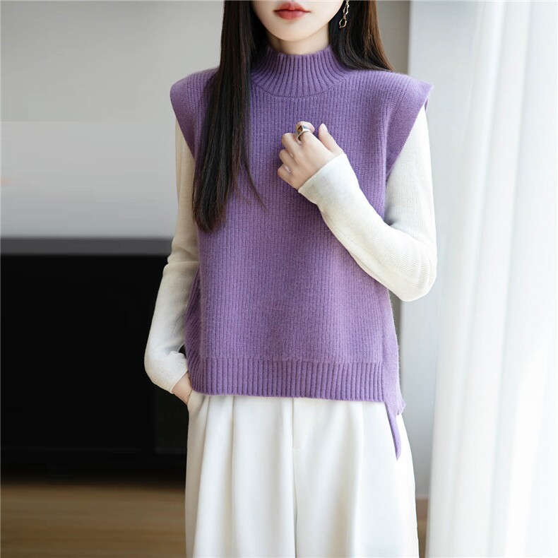 加厚100纯羊毛立领针织马甲背心女秋冬叠穿无袖毛衣坎肩马夹上衣，女装马甲，绒汀羊绒