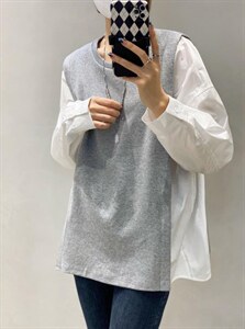 春季潮流设计师款拼接上衣图片
