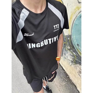 网图有货美式冰丝速干短袖T恤男运动健身拼接训练服A605-P25,山羊绒大衣搭配图片