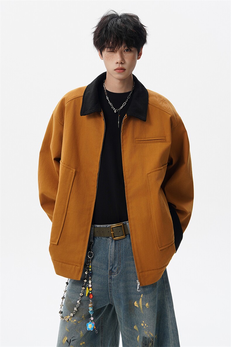 M-8XL美式复古水洗夹克男拼接灯芯绒外套休闲茄克衫上衣JK1325P88,男装夹克,电商D206-1