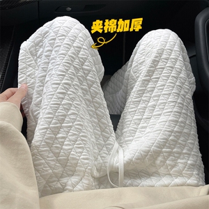 安哥拉红菱格夹棉棉裤男女冬季加厚外穿防寒裤慵懒风小个子阔腿裤图片