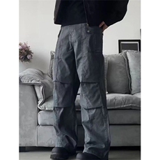 多口袋工装休闲裤男夏季复古宽松百搭褶皱直筒阔腿长裤子KG007，男装工装外套，星座1116A（原606A-3）
