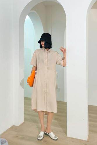 现货夏季天丝腰部收绳连衣裙，女装连衣裙，储辰