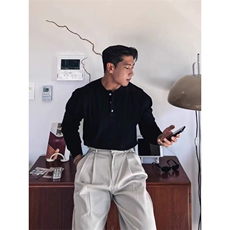 抗条纹理感亨利领针织衫长袖毛衣MY851特P55，男装针织衫/毛衣，星座908-1