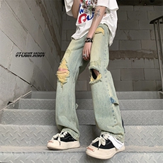 B221美式ins高街暗黑系小众拉链直筒牛仔裤LK23073-P65控88，男装牛仔裤，电商B221