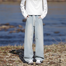 拼接牛仔裤男式夏季薄款冰丝水洗直筒长裤青少年时尚潮流百搭裤子，男装牛仔裤，电商B238