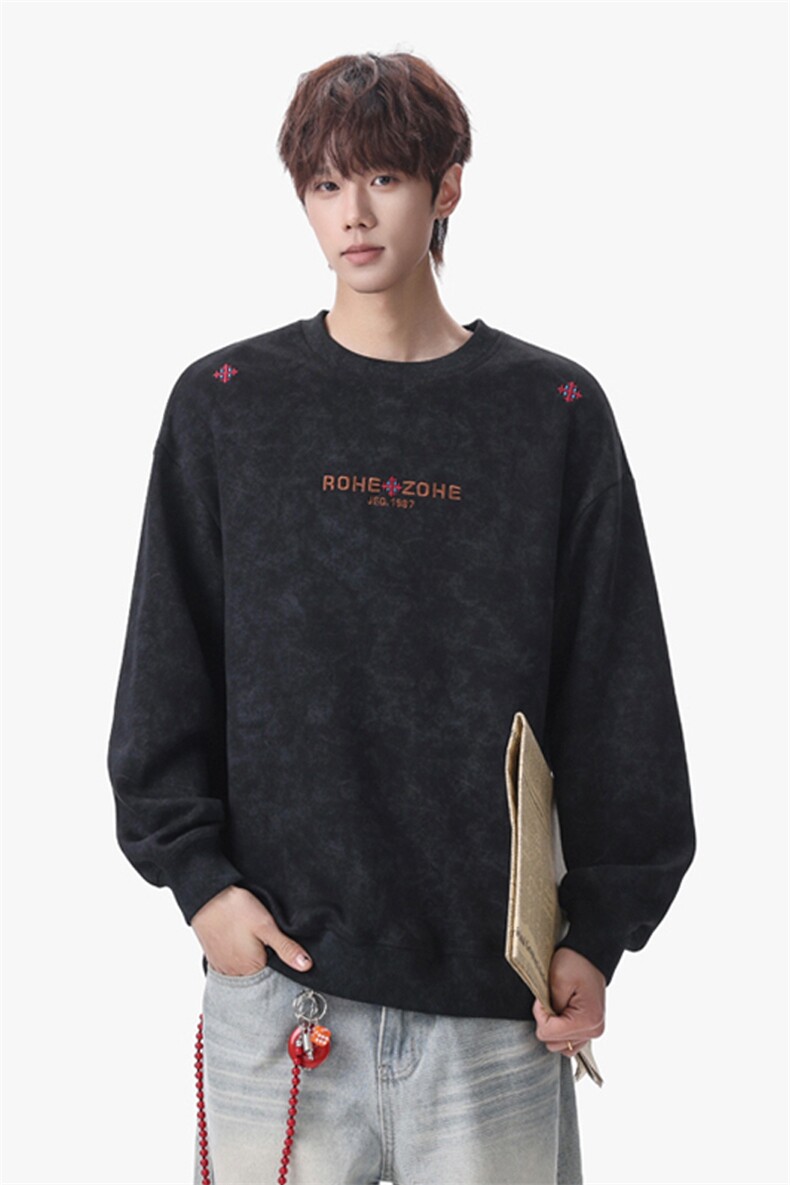 2026春季新款无影墙大码华棉刺绣圆领卫衣M-5XHW26252-特P35,男装卫衣,电商A022