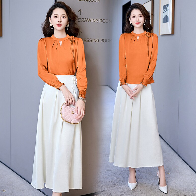 轻熟风职业套装裙女2025春秋新款气质名媛女人味衬衫半身裙两件套,女装套装/套裙,卡杰菲