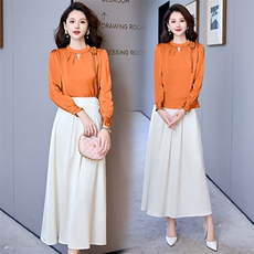 轻熟风职业套装裙女2025春秋新款气质名媛女人味衬衫半身裙两件套，女装套装/套裙，卡杰菲