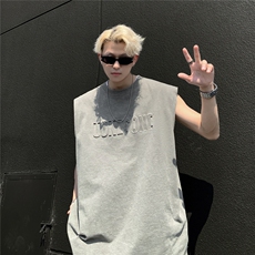 大250克重磅美式砂洗天丝棉冰丝坎肩背心T恤JF501特P35控55，男装背心/马甲，电商A422-1