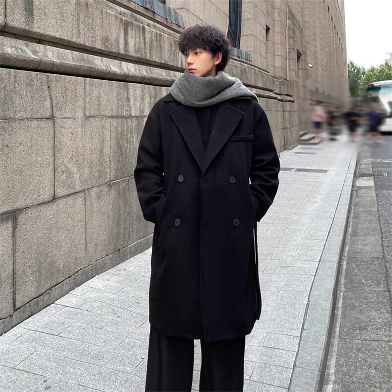 外景秋冬新款宽松毛呢大衣男中长款风衣外套MN99995/P100加棉P110，男装风衣，电商B316