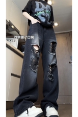 美式破洞直筒牛仔裤潮流宽松休闲hiphop高街百搭裤子K547TP45控68，男装牛仔裤，电商A102B