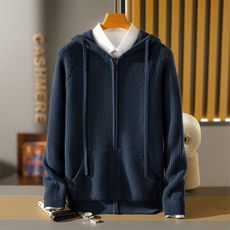 2024年秋季连帽长袖青春流行超厚重磅连帽拉链开衫羊绒男装，男装羊绒开衫，羿博羊绒