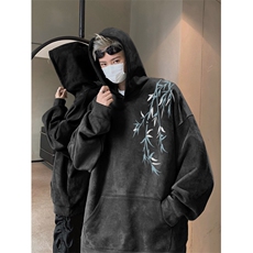 抖音品质秋季新款新中式竹叶印花麂皮绒卫衣wljp262-特45控79，男装卫衣，星座605(原A050)