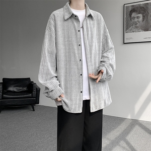 8XL-M人字纹小香风衬衫男生春秋衬衣宽松慵懒垂感外套CS29008P45图片