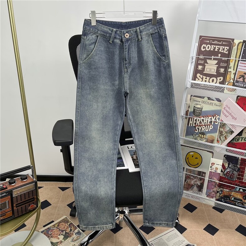 痞帅垂感牛仔裤男美式高街做旧阔腿长裤ins潮牌古着大码8031A/P43图片