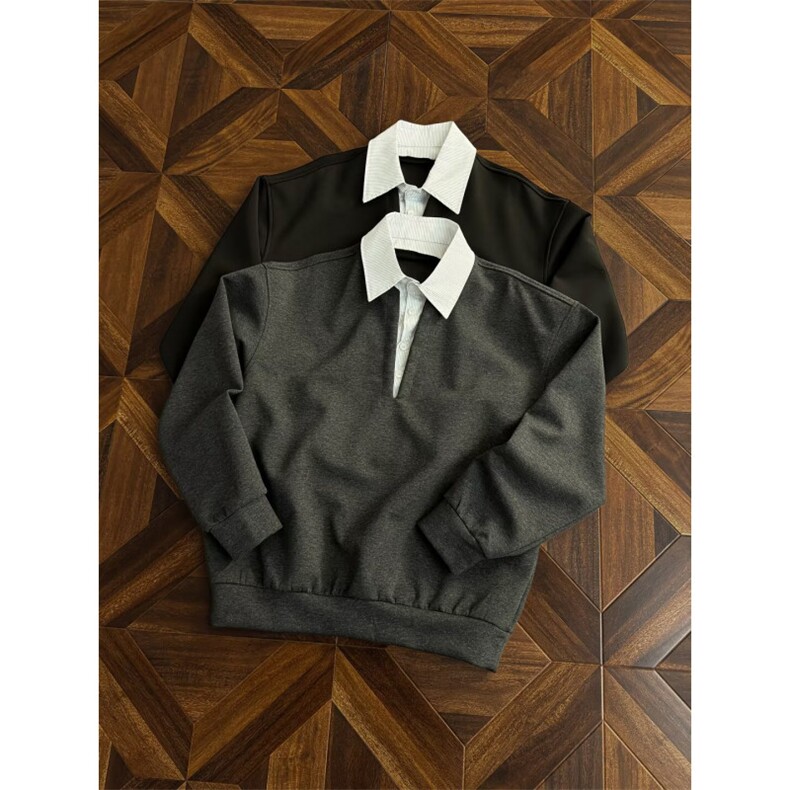 26春老钱风衬衫领cleanfit假两件卫衣W1997/特P45，男装衬衫，电商B350