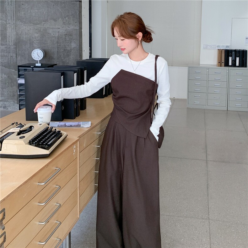 秋款长袖T恤拼接设计上衣+阔腿裤两件套2c239-H96-P195-K308,女装套装/套裙,2C239