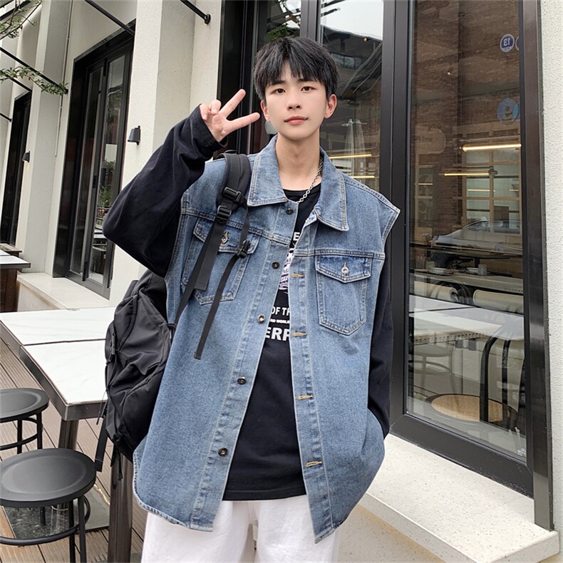 牛仔马甲男士秋潮牌宽松无袖背心港风百搭帅气潮流外套MJ125-P55,男装背心/马甲,星座1103-3