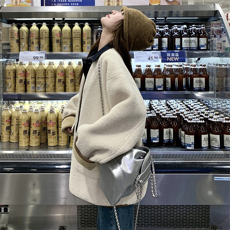 【现货】牛仔拼接羊羔毛外套c016-7069-P215-K328,女装皮衣,2C016
