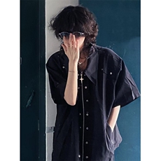 小众金属解构设计感拉链衬衫男潮牌垫肩短袖层次痞帅衬衣CS159，男装衬衫，星座1116A（原606A-3）