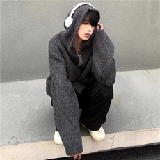 网图M2809-特P60连帽毛衣男慵懒风秋冬宽松复古针织开衫外套潮，男装针织衫/毛衣，电商D310B