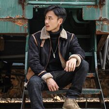 模特外景大码冬季皮毛一体男加绒加厚外套Z131-P240主推，男装夹克，电商D308