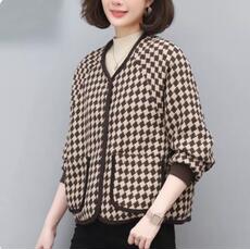 素格子外套订春季女装小个子减龄蚕定妈妈开衫上衣，女装针织衫/毛衣，奕阳依阁