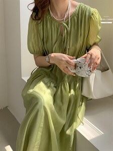 法式泡泡袖连衣裙夏季设计感小众温柔高级感初恋裙子图片