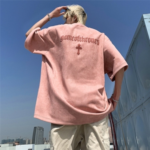夏季新款美式麂皮绒烧花短袖大码 M~5XL XZ604-DT308-P45控58图片