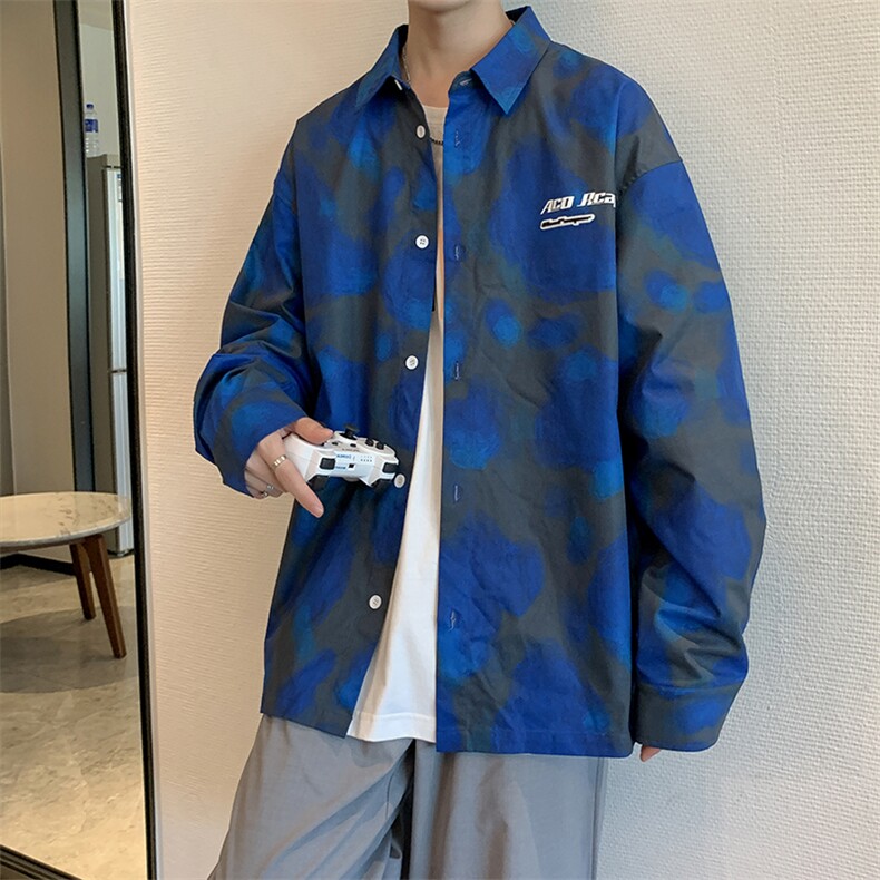 扎染克兰因蓝衬衣2022年春季新款学院风上衣情侣衬衫W2737-P35,男装衬衫,星座512-2
