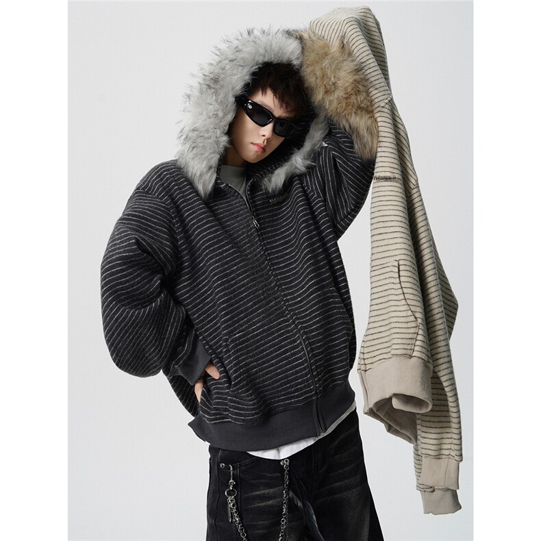 条纹毛领连帽78%晴纶19%锦纶3%氨纶S-XL开衫卫衣WY78133特P78控，男装卫衣，星座227-7