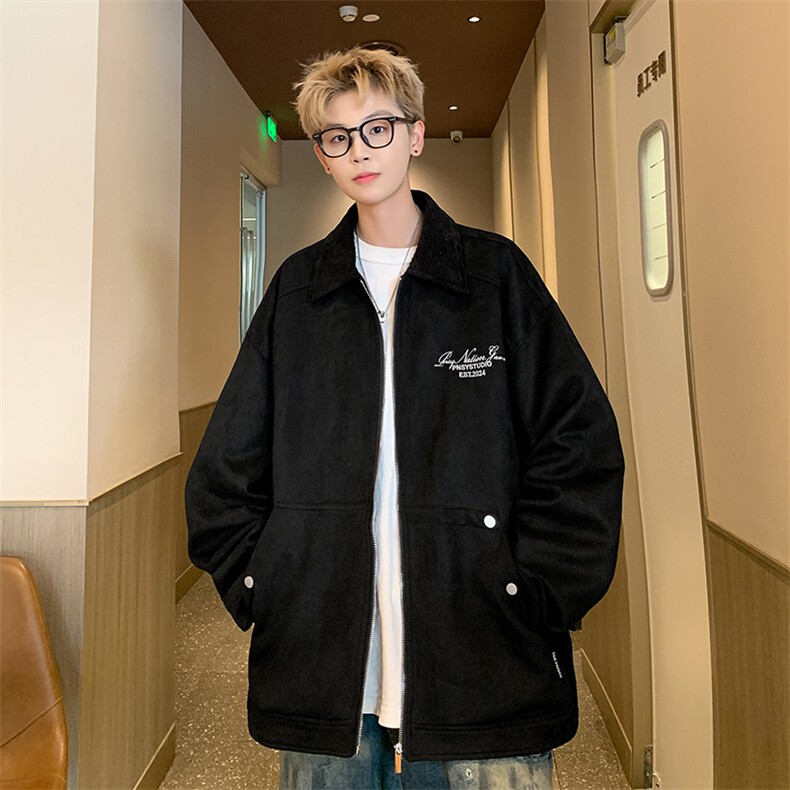 港风刺绣宽松麂皮翻领夹克秋冬外套JK002-P75,男装夹克,电商A132（原电商B245）