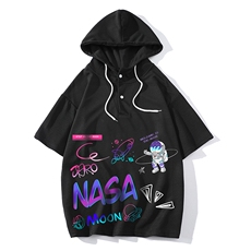 NASA联名同款连帽短袖t恤男大码胖子带帽五分袖中袖LD54186-P45，男装T恤，电商A040