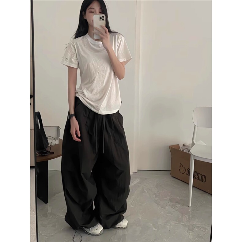 草莓熊classmate美式廓形降落伞工装裤抽绳宽松皱褶口袋休闲裤,男装工装外套,星座1210-1