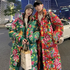 A3长款棉衣外套东北大花风汉服男女宽松保暖防寒棉袄潮情侣装，男装棉衣，星座115A(原星座507）