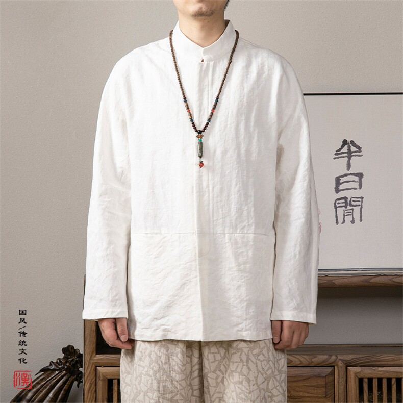 2025秋冬新款风男装棉麻提花立领唐装衬衫C285P85,男装衬衫,钱塘802