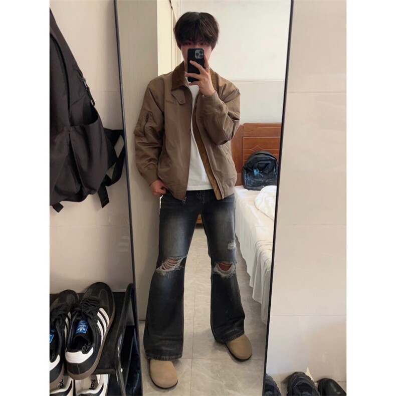 【有货】棕色棒球服外套男春秋美式复古翻领工装夹克JKA678HH-P75,男装夹克,星座1007（原301D）