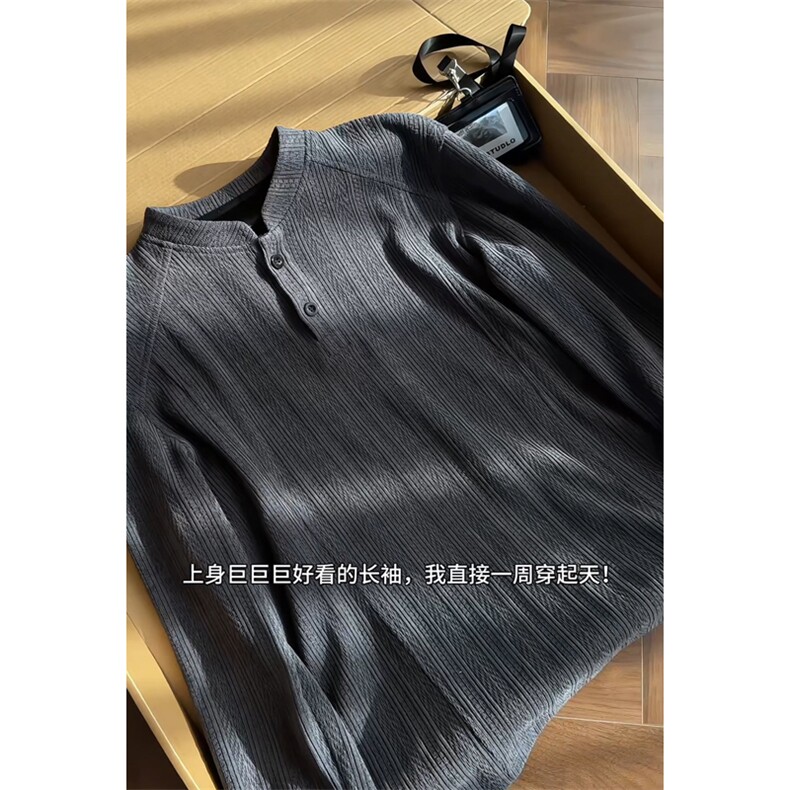 2026春季新款港风切片大码肌理感立领T恤M-5XHT26182-特P30,男装T恤,电商A022
