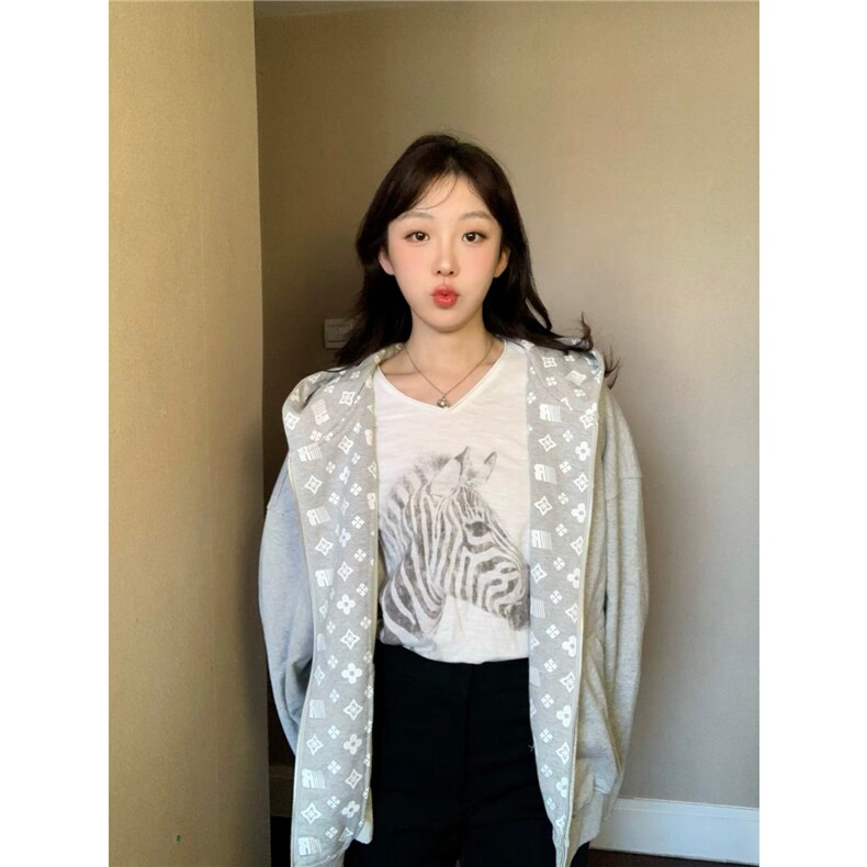 连帽开衫卫衣男女2025新款秋冬复古宽松休闲运动拉链外套WYX05,女装短外套,星座516A