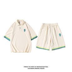 2024夏季新款港风白底大码菠萝格短袖套装M-5XHQ24458-P65，男装休闲套装，电商A022