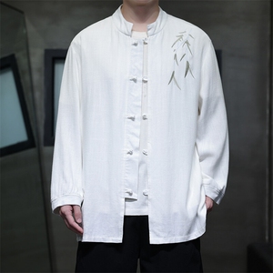 汉服透气春季现货风亚麻长袖立领刺绣衬衫CS28-p85-控108图片
