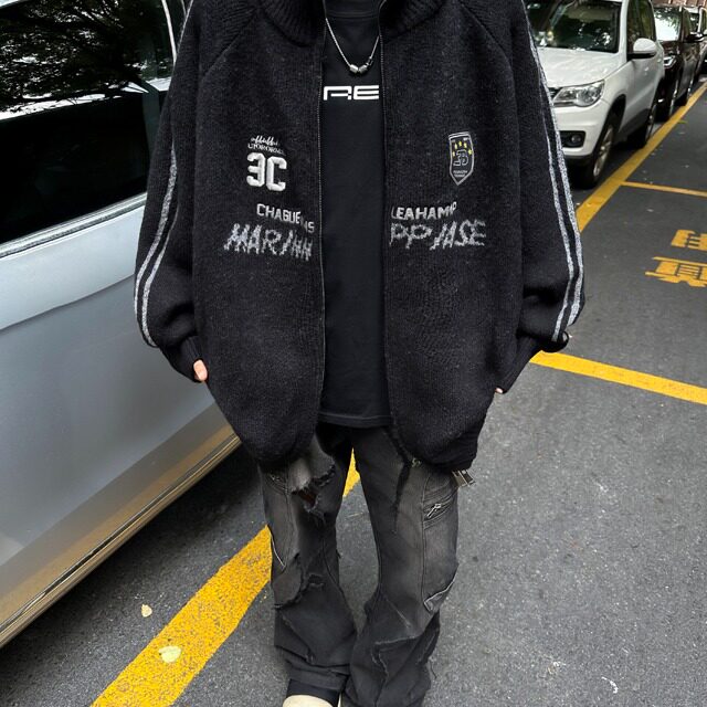 HY9853-P68美式复古条纹立领秋季新款开衫毛衣男针织休闲百搭外套,男装针织衫/毛衣,电商C233