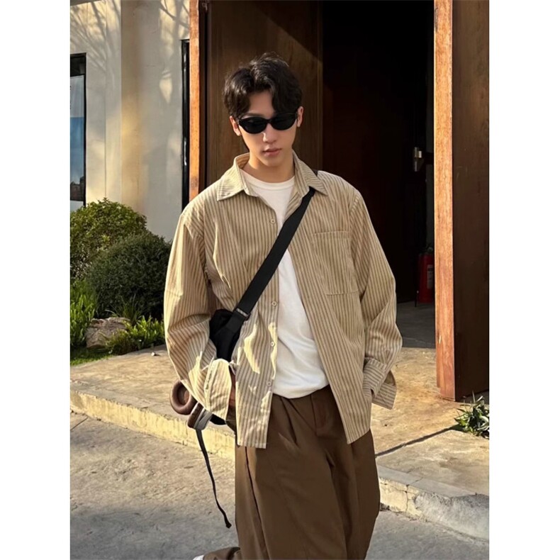 春新款日系复古条纹衬衣男女生宽松休闲长袖衬衫学院风,男装衬衫,星座1210-1