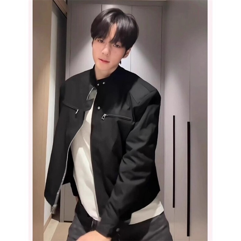黑色垫肩夹克男款春秋痞帅机车服cleanfit美式男生外套W6800-P59,男装夹克,星座412-3