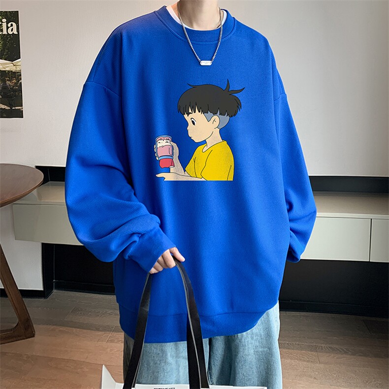 华夫格卫衣圆领卫衣男大码长袖t恤男外套HW76200-P30加绒款-P40,男装卫衣,电商A040