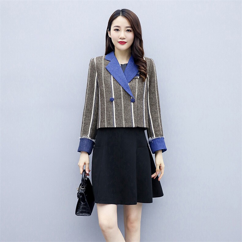 2021春秋款拼接翻领短款条纹短外套舒适百搭潮流显高淑女,女装短外套,悠米