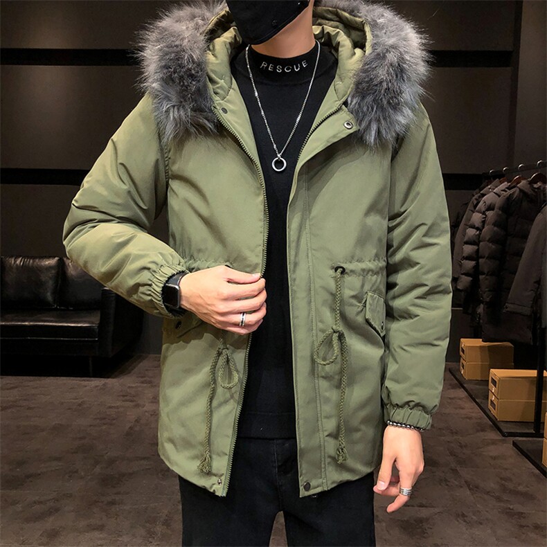 2019冬季新日系大码男店主风韩版毛领抽绳燕尾中长棉衣M730-P130,男装棉衣,电商A001